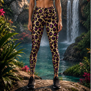 Guld & Lila Leopardtryck Leggings