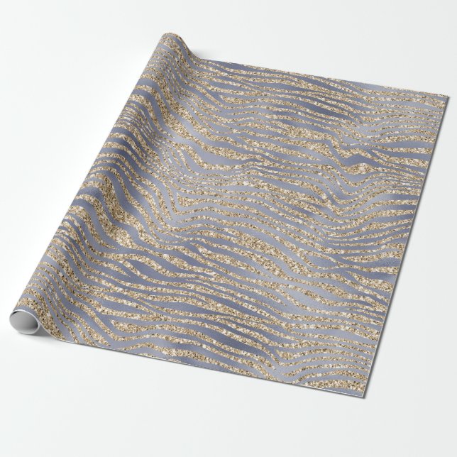 Guld Lila Luxe Glitter Zebra Fredshjul Presentpapper (Utrullad)