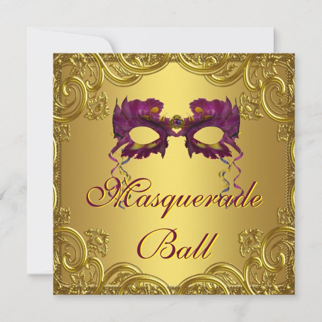 Guld Lila Mask Lila Maskeradbal Fest Inbjudningar (Framsida)