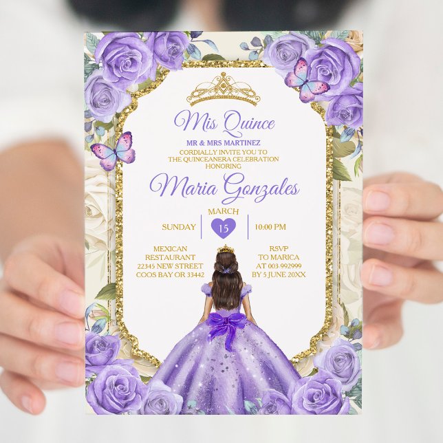 Guld Lila Mis Quince Lavender 15 Anos Krona Inbjudningar (Skapare uppladdad)