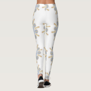 Guld, lila och blåfenade skinn leggings