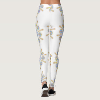 Guld, lila och blåfenade skinn leggings