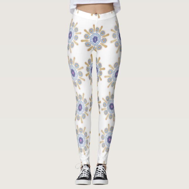 Guld, lila och blåfenade skinn leggings (Framsida)