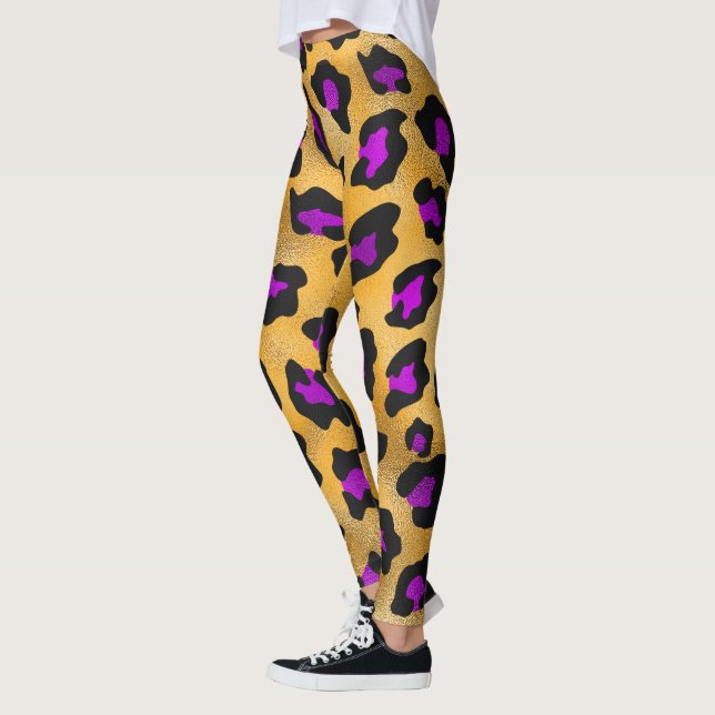Guld Lila och svart leopard Leggings (Vänster)
