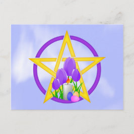 Guld & Lila Ostara Pentagram med Tulips Vykort