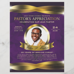Guld & Lila Pastors uppskattning Church Service Reklamblad