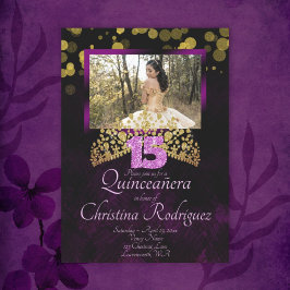 Guld, Lila, Rosa Quinceanera-inbjudan med tiara Inbjudningar