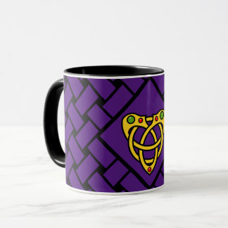 Guld/lila/svarta band/vävnad, keltiska hjärtband mugg