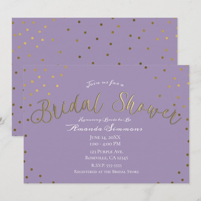 Guld & Lila Syren Modern Glam Bröllopsfest Inbjudningar (Fram/baksida)