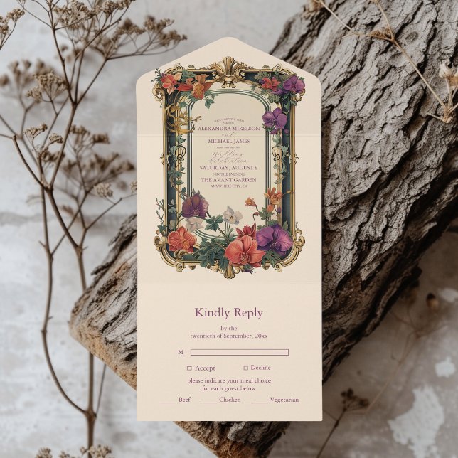 Guld Lila Vintage Blommig Bröllop (Skapare uppladdad)