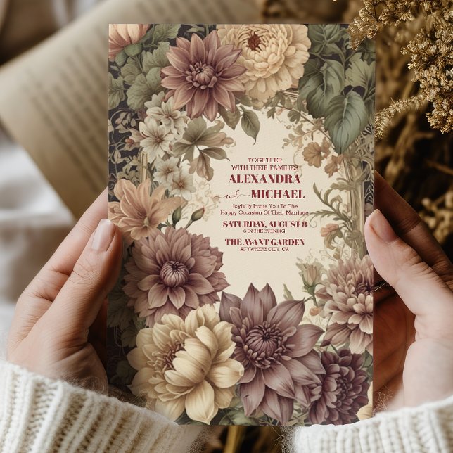 Guld Lila Vintage bröllop William Morris Inbjudningar (Skapare uppladdad)