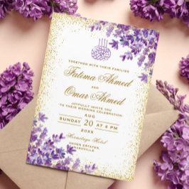 Guld Lila Violet Lavender Islamiska muslimska Bröl Inbjudningar
