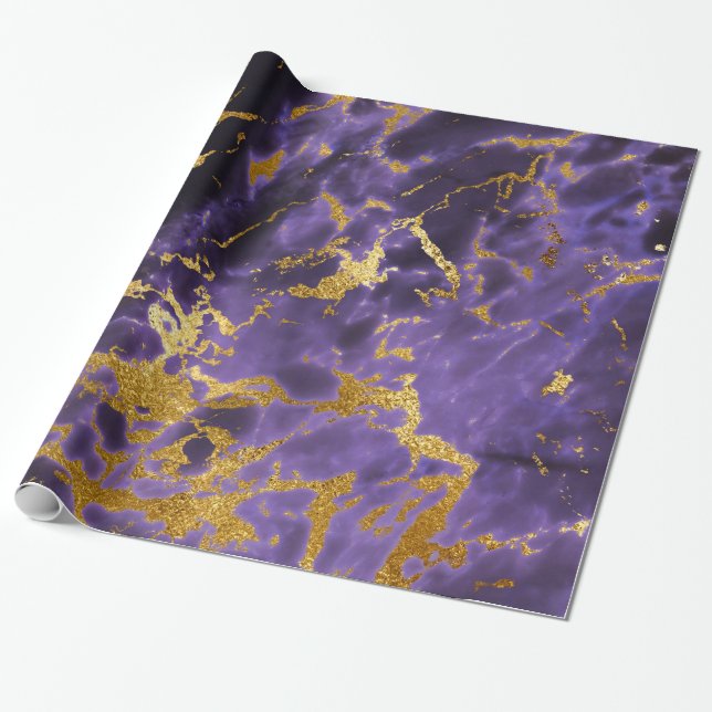 Guld Lila Violet Marble Fluid Metallic Foil Presentpapper (Utrullad)