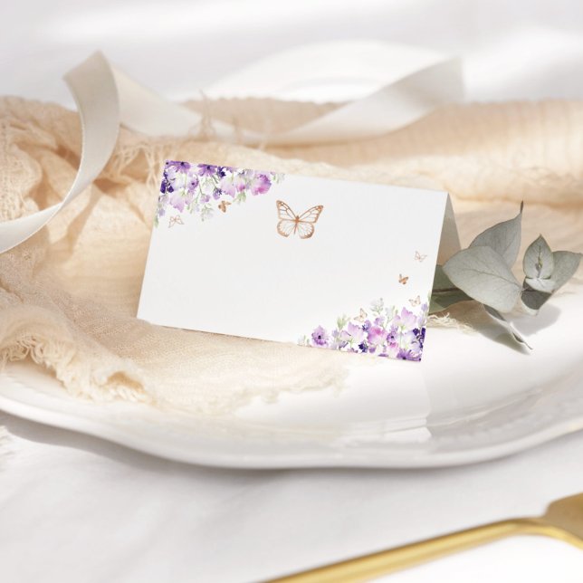 Guld lila wildblomma butterfly placeringskort (Skapare uppladdad)