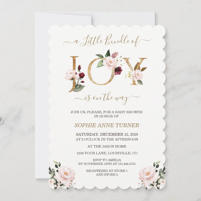 Guld lilla bunt av Joy Rosa Blommigt Baby Shower Inbjudningar (Framsida)