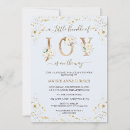 Guld lilla paket med joy White Blommigt Baby Showe Inbjudningar
