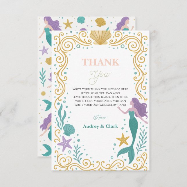 Guld Lilla Sjöjungfrun 10-års födelsedag Under hav Tack Kort (Fram/baksida)