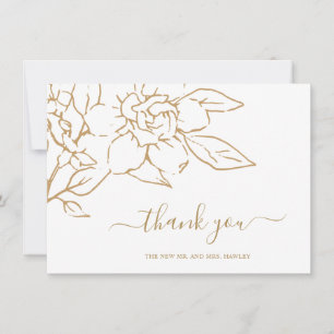 Guld Line Art Magnolia Blommigt Elegant bröllop Tack Kort