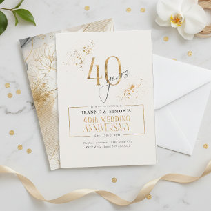 Guld Line Blommigt 40-årsdag ID1169 Inbjudningar