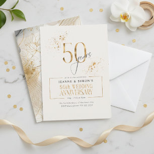Guld Line Blommigt 50-årsdag ID1169 Inbjudningar