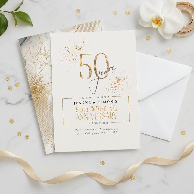 Guld Line Blommigt 50-årsdag ID1169 Inbjudningar (Skapare uppladdad)