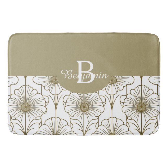 Guld Line Blommönster Bath Mat Badrumsmatta (Framsidan)
