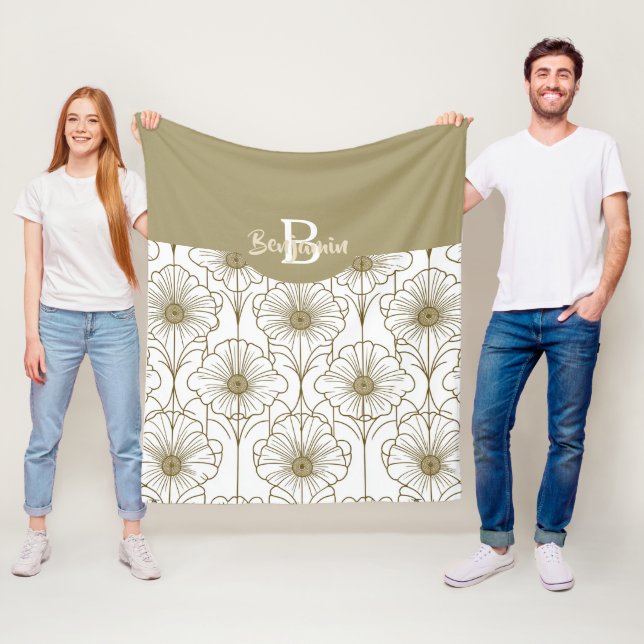 Guld Line Blommönster Fleece Blanket (På plats)