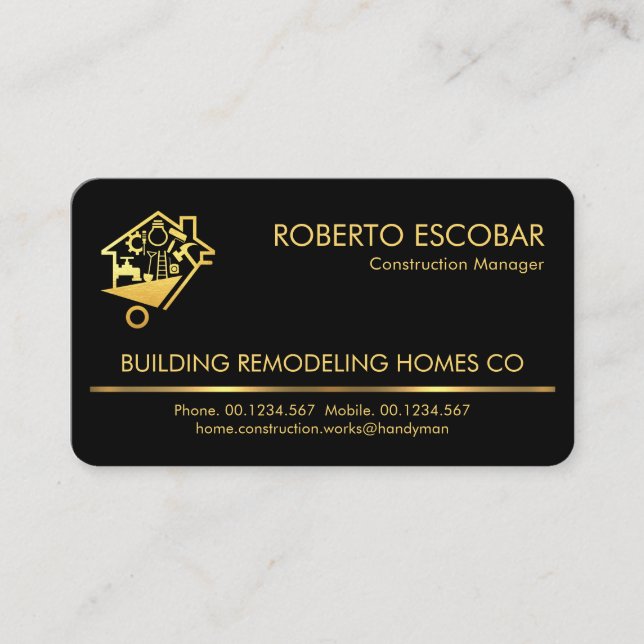 Guld Line Handyman Verktyg Builder Visitkort (Framsida)