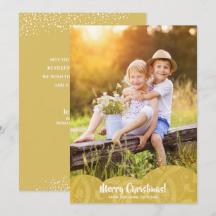 Guld Linen Filigree-Helgdag för fotopatjulkort Julkort