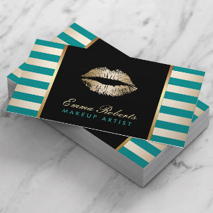 Guld Lipstick Modern Teal & Guld Rand Salon Visitkort