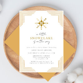 Guld Liten Snöflinga Minimal Elegant Bebisens Förs Inbjudningar