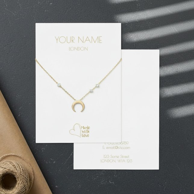 Guld, litet halsband, visning av armband visitkort (Gold small heart necklace, bracelet display card.)