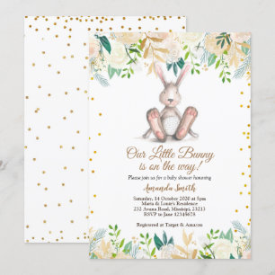 Guld Little Bunny är på väg till Påsk Baby Shower Inbjudningar