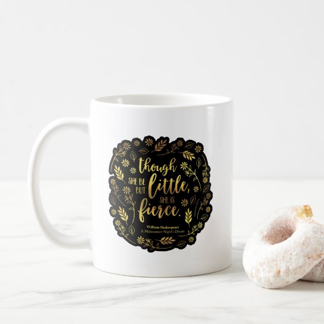 Guld Little but Fierce William Shakespeare Blommig Kaffemugg (Med munk)