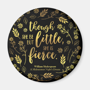 Guld Little but Fierce William Shakespeare Blommig Magnet