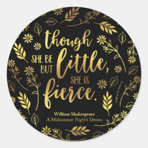 Guld Little but Fierce William Shakespeare Blommig Runt Klistermärke