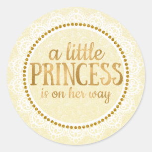 Guld Little Princess Baby Shower Sticker Runt Klistermärke