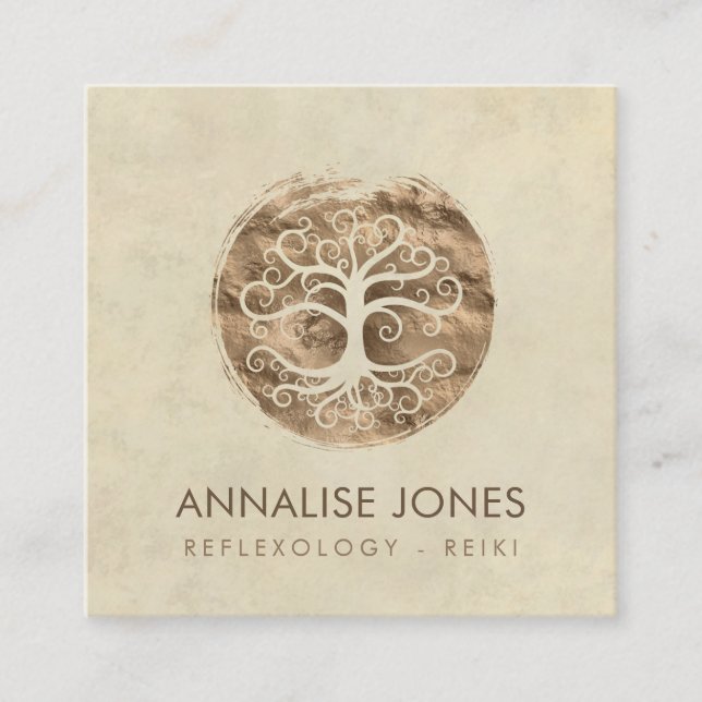 Guld- livets träd - Yggdrasil Fyrkantigt Visitkort (Framsida)