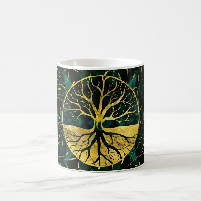 Guld- livets träd Yggdrasil på Malachite Kaffemugg (Center)