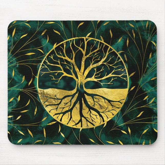 Guld- livets träd Yggdrasil på Malachite Musmatta (Framsidan)