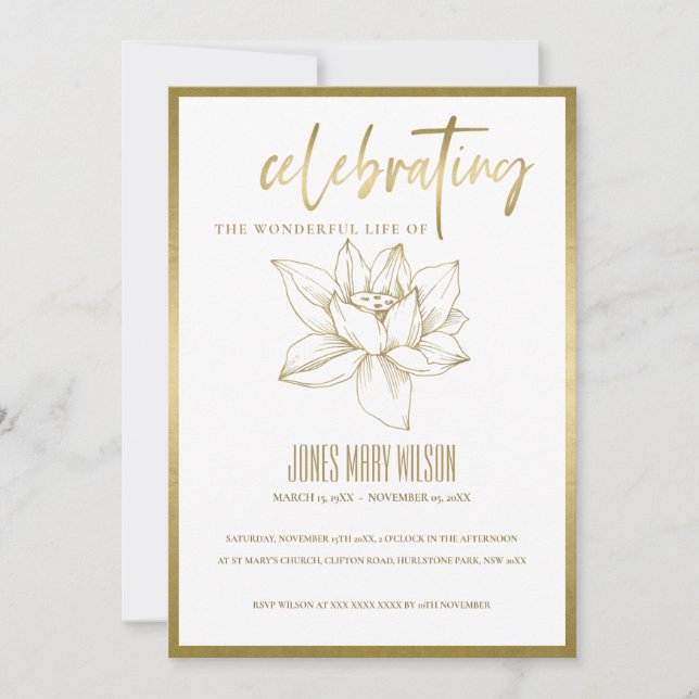 GULD LIVSMEMORIALTJÄNSTEN INBJUDAN (Framsida)