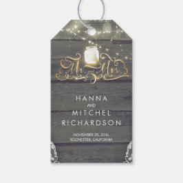 Guld Ljus Mason Burk Rustic Wood Bröllop Presentetikett