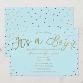 Guld & Ljusblå Modern Det är en pojke Baby Shower Inbjudningar