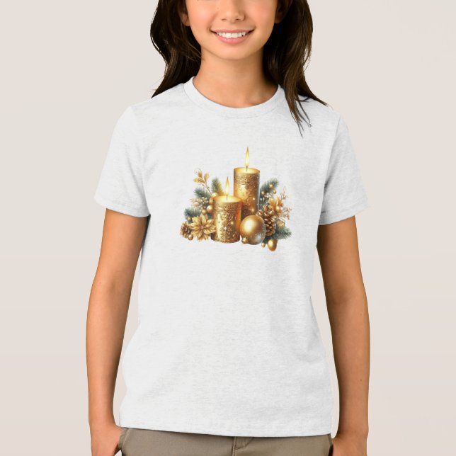 Guld Ljusstakar Jul Högtids T-Shirt (Framsida)