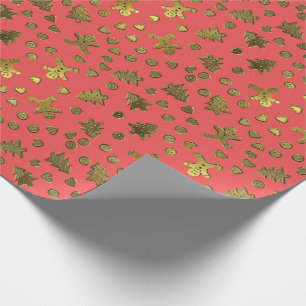 Guld- ljust rödbrun bröd på rosa jul som slår presentpapper