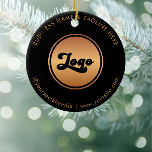 Guld Logotyp & Anpassningsbar Text Business Orname Julgransprydnad Keramik