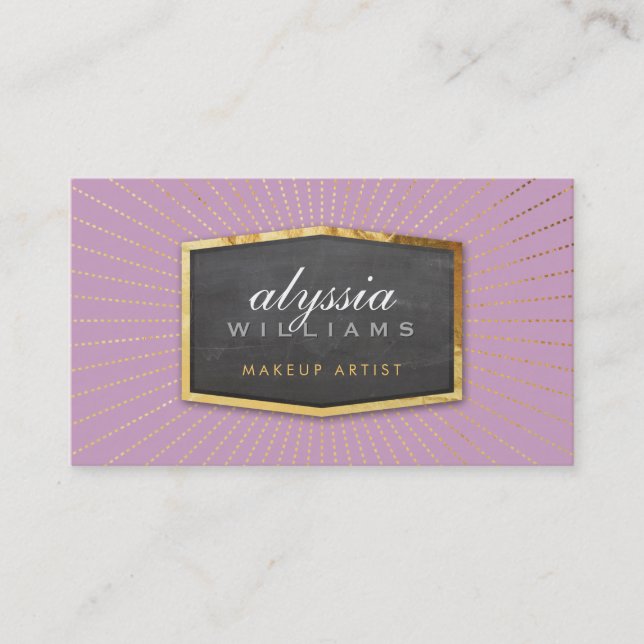 GULD LOGOTYP art deco elegant sunburst grått lilac Visitkort (Framsida)