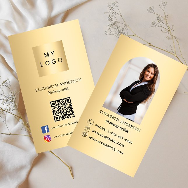 Guld logotyp fotobåge Qr-kod social media Visitkort (Skapare uppladdad)