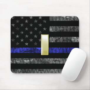(Guld) Löjtnant Thin Blue Line Distress Flagga Musmatta