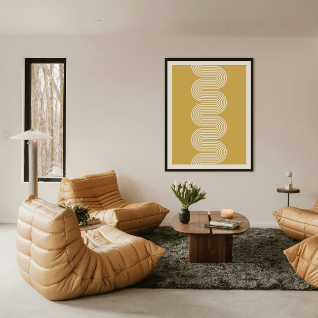 Guld Lombard Vågiga Linjer Modern Minimalistisk Ko Poster (Skapare uppladdad)